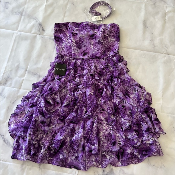 🍒🤍LAST PRICE🍒🤍 WHITE HOUSE BLACK MARKET spring cascade purple dress ✨ - Picture 3 of 16
